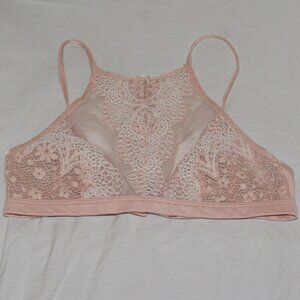 Victorias Secret Body by Victoria Blush Nude Sheer Lace High Neck Bralette Bra S
